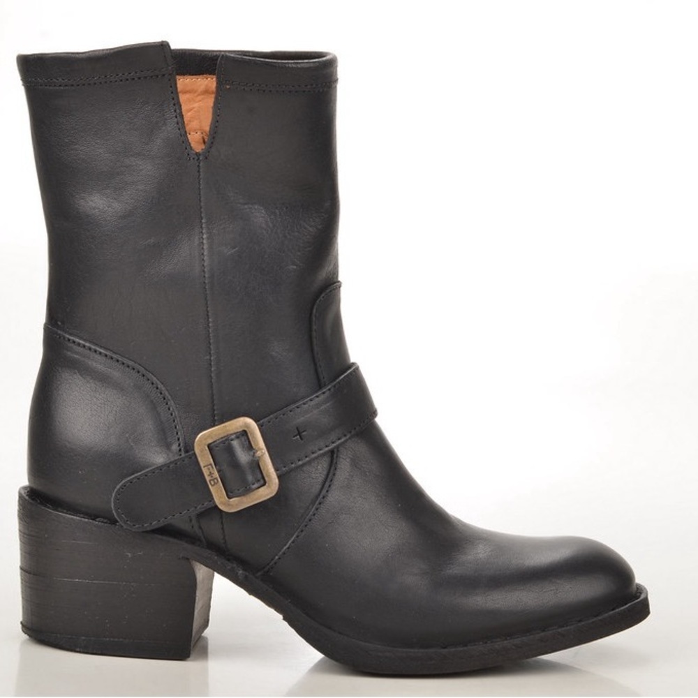 Fiorentini + Baker Nelly Black Leather Buckle Accent Heeled Boots Size 36